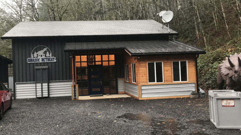 Doug Flanagan/Post-Record
The &quot;Jurassic Retreat&quot; short-term rental home in rural Washougal features themed rooms, a hot tub and five animatronic dinosaurs. (Doug Flanagan/Post-Record)
