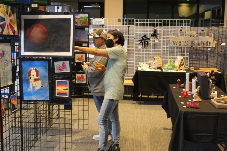 Washougal sixth-grader Kara Nolen's recreation of Nezuko, a character from the anime series "Demon Slayer" is displayed at a youth art exhibit at Washougal High School on Wednesday, March 23, 2022.