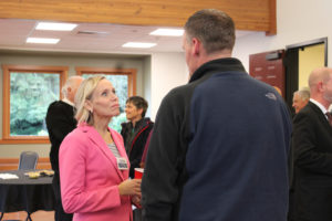 Kira Peters (left), one of four finalists vying to be Camas' next city adminstrator, speaks to community members and city of Camas staff at the Lacamas Lake Lodge on May 12, 2022. (Photos by Kelly Moyer/Post-Record)