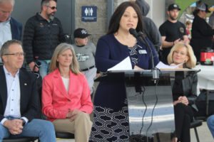 Washougal Mayor Rochelle Ramos speaks during a ribbon-cutting ceremony at Schmidt Family Ballfields in April. (Doug Flanagan/Post-Record)