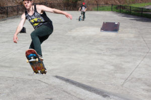 Alexander Chadduck, 21, who recently moved to Washougal from North Carolina, skates at the Camas-Washougal Skate Park on Monday, April 9, 2018. (Kelly Moyer/Post-Record files)