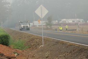Officials set up camp for firefighters in a field across from Grove Field in Camas on Monday, Oct. 17, 2022.
(Contributed photo courtesy of Becca Robbins/The Columbian)