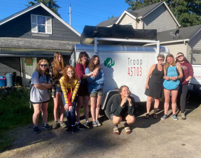 Contributed photo courtesy Tammy Mackey 
 Members of the Washougal-based Girl Scout Troop 45703 pose for a photo earlier this year.