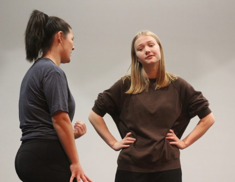 Claire Siefert (left) talks to Kati Gilbert (right) on Thursday, Nov.