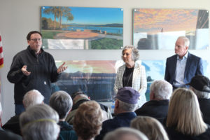 Republican legislators from the 17th District, including Rep. Kevin Waters (left), Sen. Lynda Wilson (center) and Rep. Paul Harris (right), speak to consituents at a town hall held Saturday, March 18, 2023, at the Port of Camas-Washougal in Washougal. (Kelly Moyer/Post-Record)