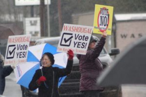 Sign-wavers urging people to 