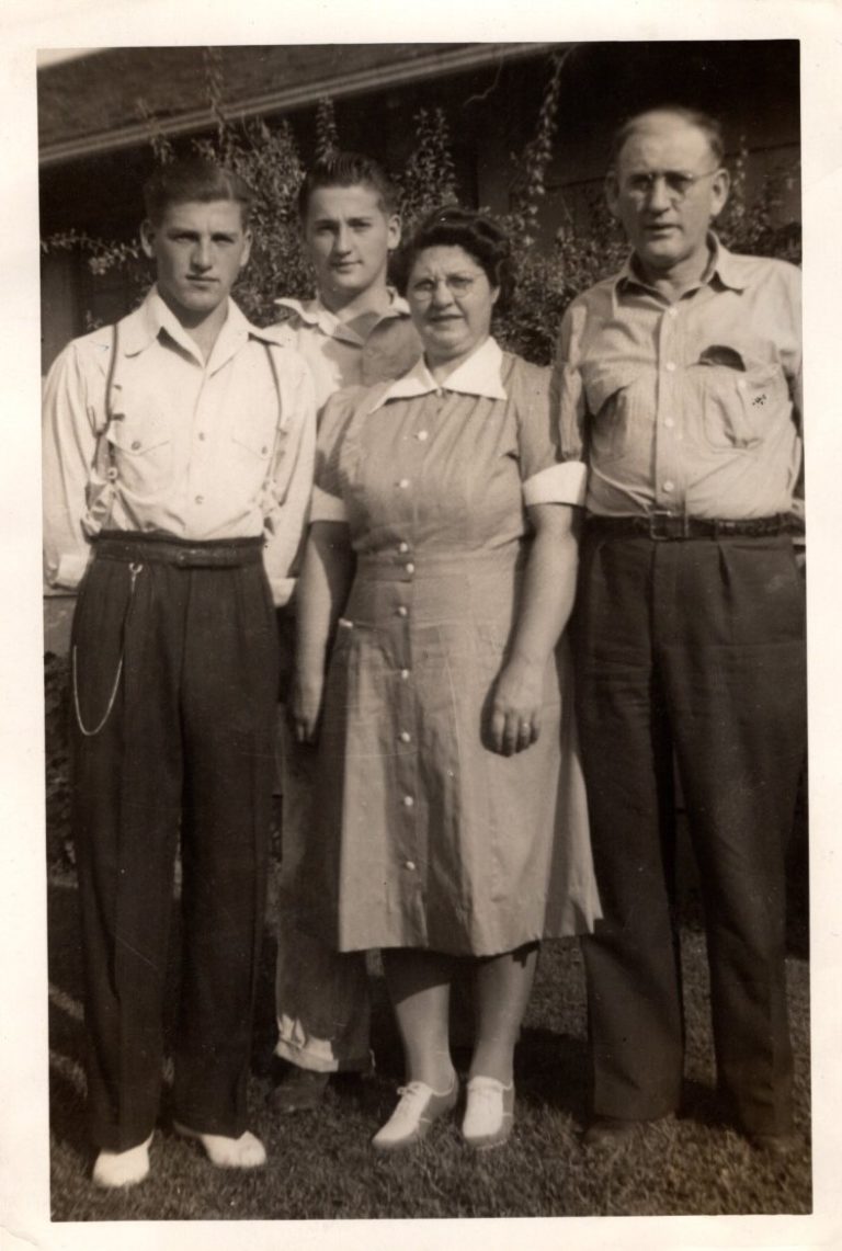 John and Arthur Reynolds stand in front of their Camas home with their parents, Mary and Joseph Reynolds, in the late 1930s or early 1940s.