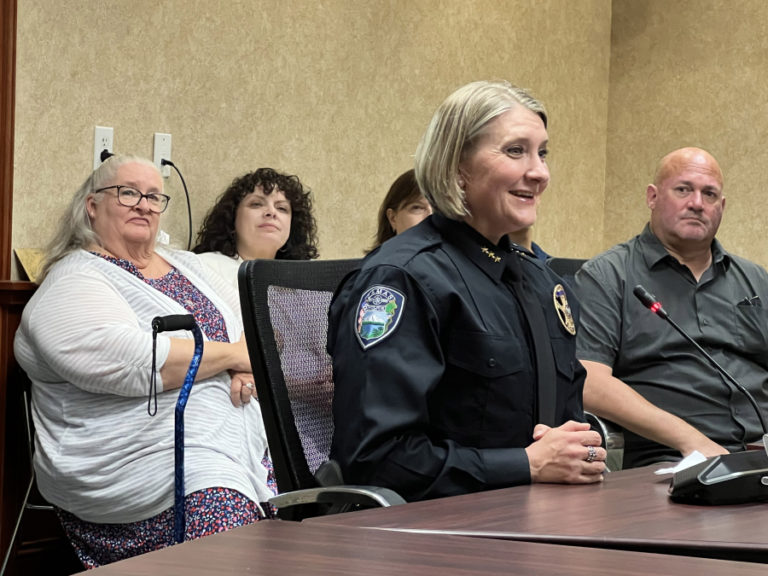 Camas' new police chief, Tina Jones addresses the Camas City Council during the Council's meeting on Monday, July 3, 2023, at Camas City Hall.
