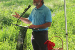 Port of Camas-Washougal Commission President John Spencer speaks during a Sept. 7, 2023, ribbon-cutting event at Eagle View Park in Washougal. (Doug Flanagan/Post-Record)