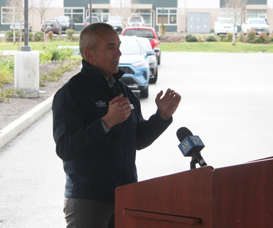 Port of Camas-Washougal CEO David Ripp speaks at the Port's industrial park in Washougal, Friday, Jan. 5, 2024. (Doug Flanagan/Post-Record)