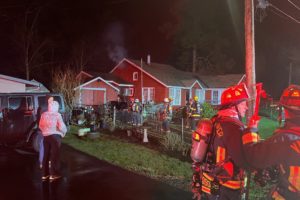 Fire crews from East County Fire & Rescue, Camas-Washougal Fire Department and Vancouver Fire Department respond to a structure fire north of Camas-Washougal early Tuesday morning, Feb. 20, 2024. Firefighters were able to rescue a trapped individual from the burning home. (Photo courtesy of East County Fire and Rescue) 