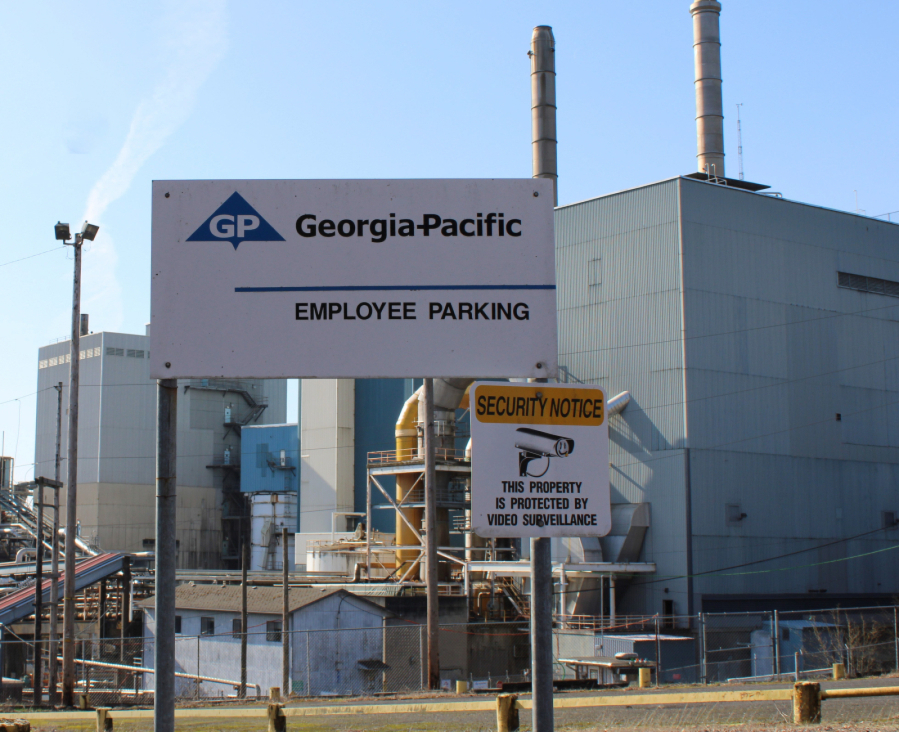The Georgia-Pacific paper mill in downtown Camas is viewed from a city of Camas public parking lot, Monday, March 11, 2024. (Kelly Moyer/Post-Record files)