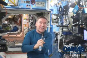 NASA astronaut Dr. Michael Barratt, a 1977 Camas High School graduate, speaks to Camas students from the International Space Station via a remote video feed, Thursday, May 23, 2024.