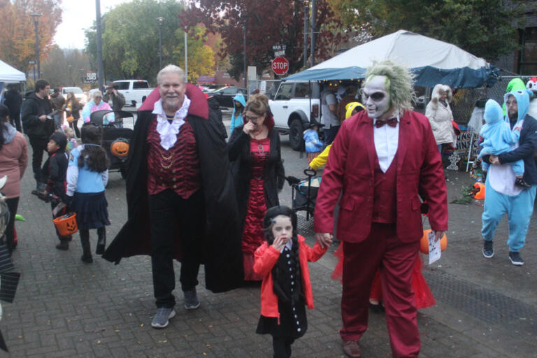 Costumed event-goers gather in downtown Washougal during the second annual “Washougal Trick or Treat on Main Street” event, Thursday, Oct. 31, 2024. (Photos by Doug Flanagan/Post-Record)