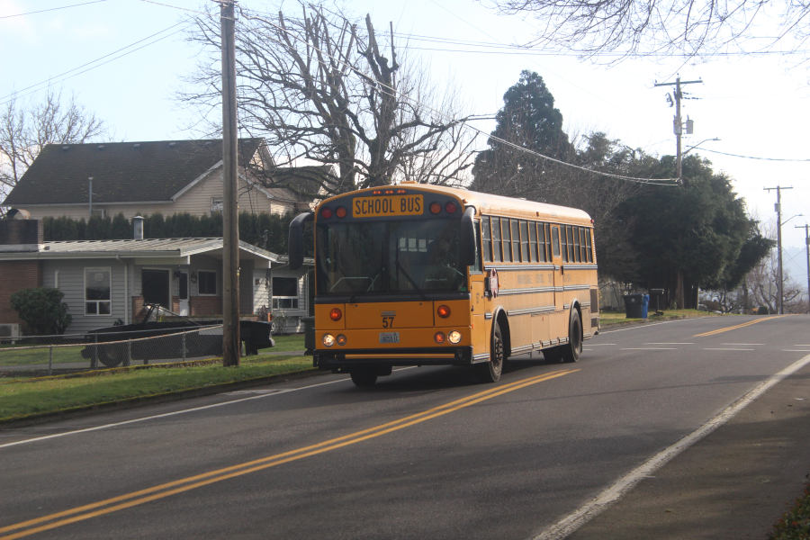 A Washougal School District bus is driven north on 39th Street in Washougal on Friday, Jan. 17, 2025. (Photos by Doug Flanagan/Post-Record)