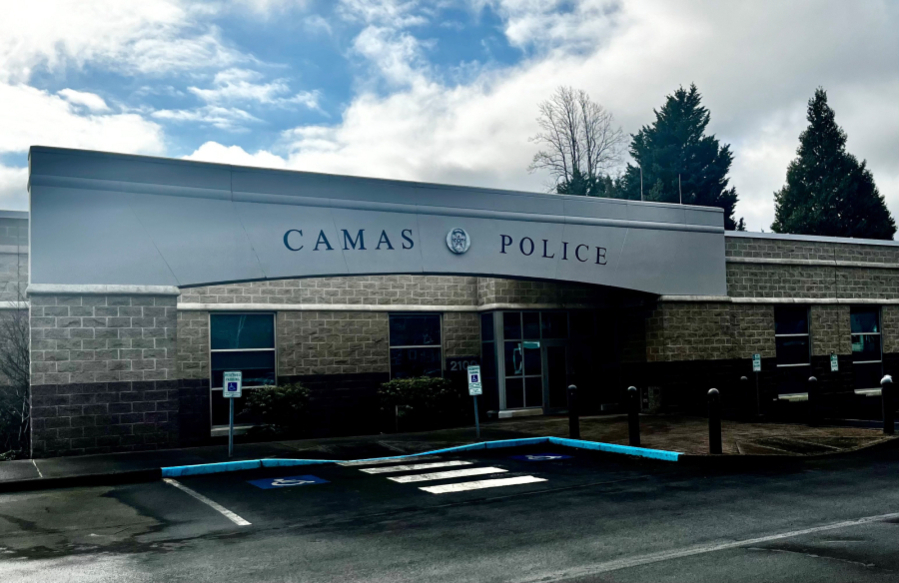 The Camas police station is viewed from Northeast Third Avenue in Camas in January. (Kelly Moyer/The Columbian files)