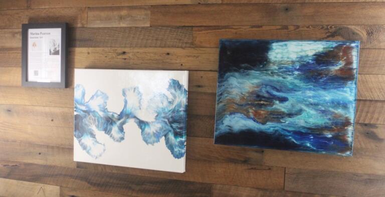 Marina Pearson&rsquo;s artwork hangs on a wall of Michelle Wright&rsquo;s rural Camas home on April 11. Pearson is one of three guest artists who will display their work at Wright&rsquo;s home studio at the 2025 Washougal Studio Artists Spring Tour, to be held May 3-4.