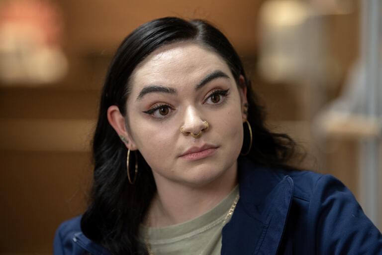 Holly Hill, program outreach coordinator for the Clark County Assessor&rsquo;s Office, speaks about the county&rsquo;s property tax relief program at Camas City Hall on Friday afternoon. Hill, a 2015 Camas High School graduate, said she enjoys helping older adults on a fixed income find the resources they need to remain in their homes and to thrive despite their limited incomes.