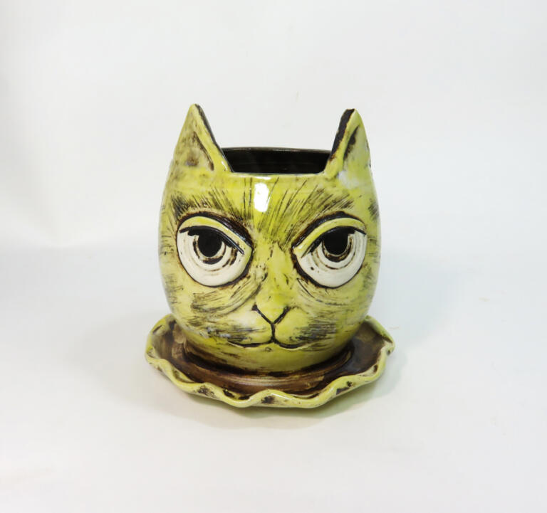 Hockinson artist Elizabeth Wocasek, the owner of Little Tail Ceramics, has been making art full-time for the past 10 years. This cat planter is an example of the kind of whimsical, hand-sculpted animals Wocasek will bring to the Camas Plant and Garden Fair on Saturday, May 10 in downtown Camas.
