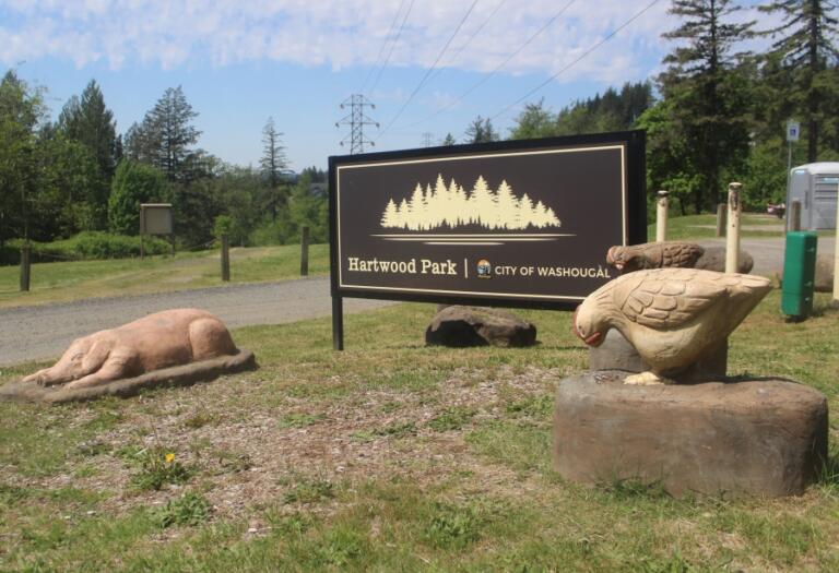 A sign welcomes visitors to Hartwood Park in Washougal on May 2, 2025.