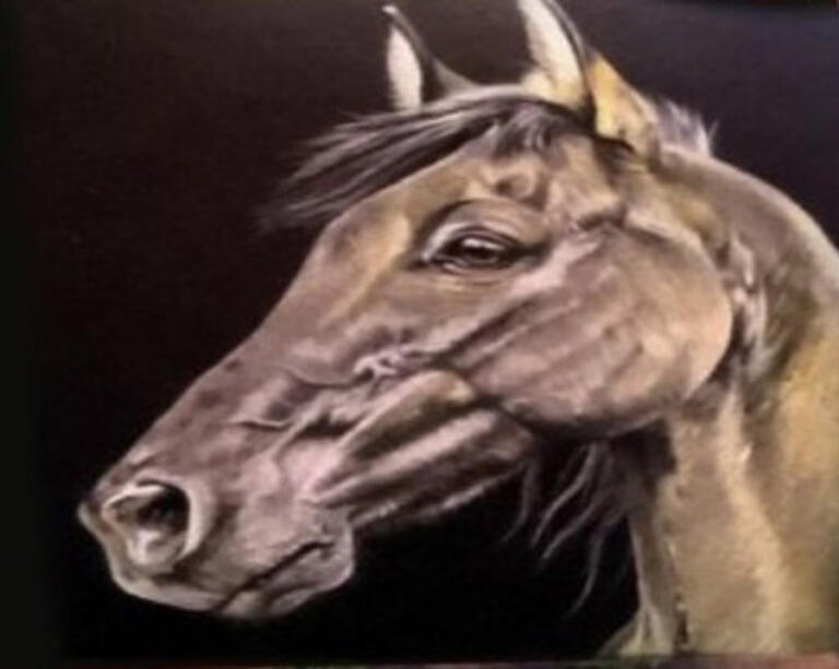 Washougal artist Travis London will create a mural based on a painting of a horse, above, by Suzanne Grover.