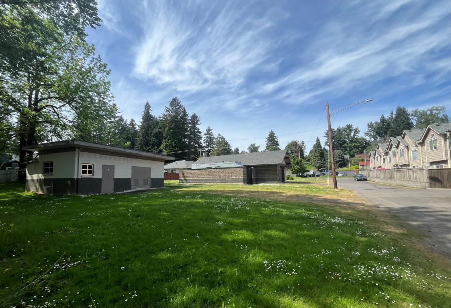 The city of Camas’ Well 13 site, left, is located a few blocks southeast of Louis Bloch Park in a mostly residential neighborhood. The city hopes to build an $11 million treatment facility at the site to help remove toxic PFAS chemicals found in the public drinking water well at levels exceeding state and federal limits. (Kelly Moyer/The Columbian)