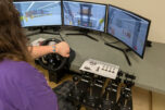 Washougal High School student Jacob Dillie uses the school&rsquo;s new forklift simulator during a class session on Thursday, May 22, 2025. (Contributed by the Washougal School District)