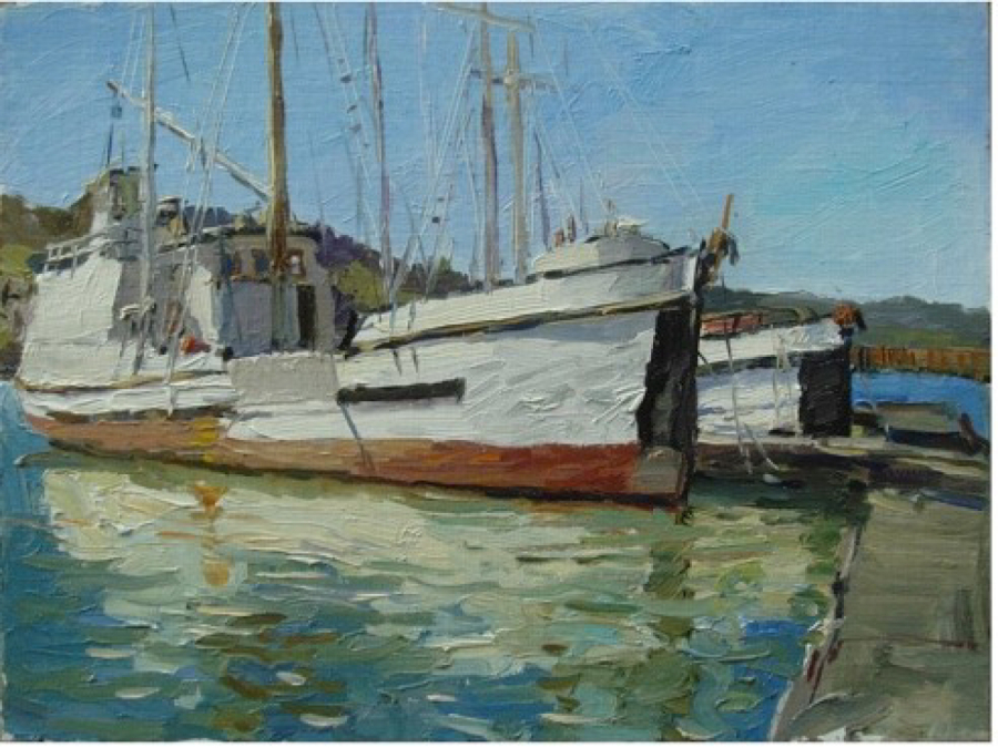 “Fishing Boats in Astoria,” an original oil painting by Oleg Ulitskiy, is one of several Ulitskiy paintings featured at the RedDoor Gallery in downtown Camas through the month of June. (Contributed by RedDoor Gallery)
