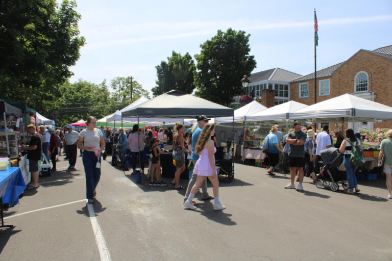 Crowds gather at the 18th annual Camas Farmer's Market in downtown Camas on Wedneday afternoon, June 11, 2025.