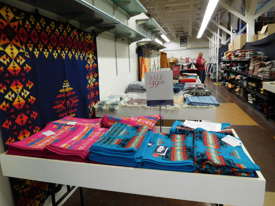 Wool blankets and clothing fill the seconds room at the Pendleton Woolen Mill’s Washougal Mill Store in downtown Washougalin 2017. (Post-Record files)