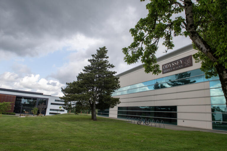 Discovery High School, left, is pictured next to Odyssey Middle School in Camas on May 22.