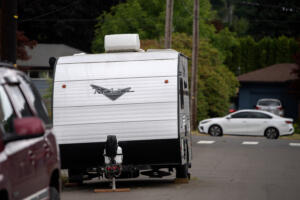 A recreational vehicle is parked on a side street in Camas on Friday, June 20, 2025. A new city ordinance limits RV parking, storage and occupancy on public and private properties in Camas. (Amanda Cowan/The Columbian)