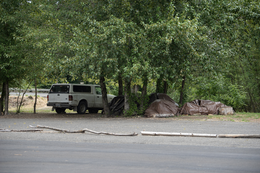 A vehicle is parked near Riverside Bowl Skate Park in Camas on June 20, 2025. Camas Police Chief Tina Jones said her department regularly fields complaints from citizens concerned about recreational vehicles illegally parked at the city park. (Amanda Cowan/The Columbian)
