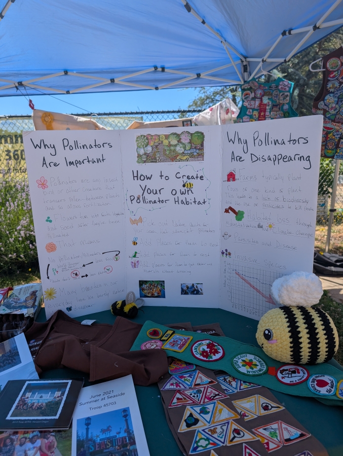 An educational exhibit, made by Girl Scout troop 45703, is displayed during the city of Washougal&rsquo;s first Parks Passport event at the Washougal Community Garden on July 12.