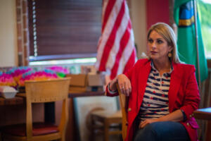 The Southwest Washington Federated Republican Women hosted 3rd Congressional District candidate Leslie Lewallen as a guest speaker April 23, 2024. (James Rexroad/The Columbian files)