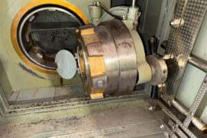 The innermost Diebold “cannonball” safe. “You can see how thick it is,” Dave McOmie said. “A monster. I’ve drilled about a half-dozen, and none of them went well.” Fortunately, he found Frank Sinatra’s unlocked. (Photo contributed by Dave McOmie)