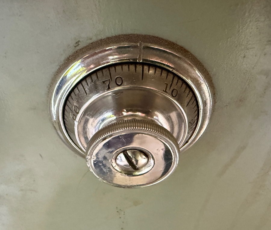 This is the “unique 70# dial” that controlled the innermost vault door, Dave McOmie said. (Photo contributed by Dave McOmie)