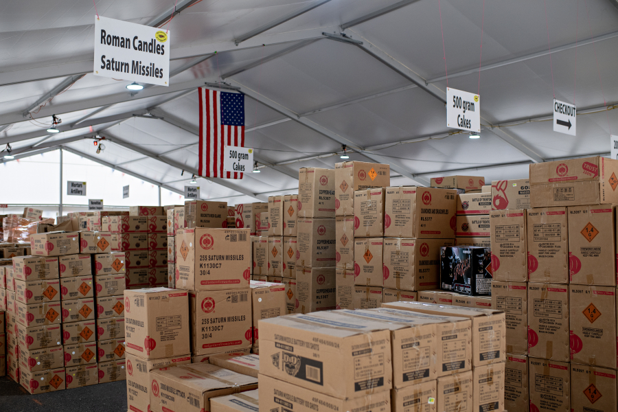 Dynamite Fireworks in Hazel Dell is stocked up and ready to open for business today when fireworks go on sale in Clark County. (Amanda Cowan/The Columbian)