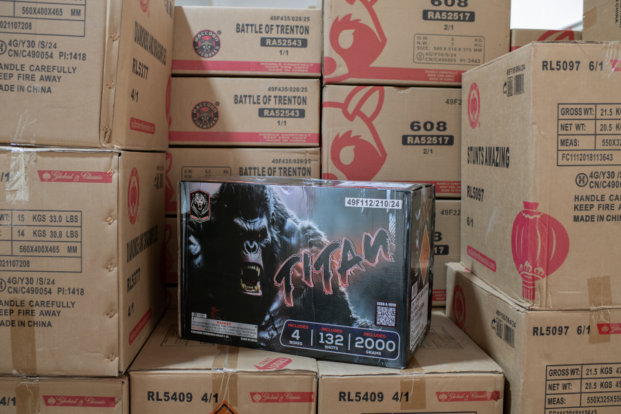 Dynamite Fireworks in Hazel Dell is stocked up and ready to open for business today, when fireworks go on sale in Clark County. (Amanda Cowan/The Columbian)