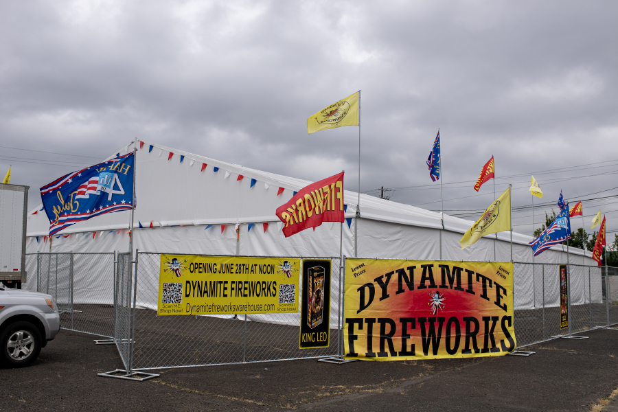 Dynamite Fireworks in Hazel Dell has flags flying for the Fourth of July holiday. (Amanda Cowan/The Columbian)