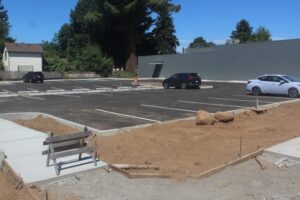 Drivers park in Washougal’s latest public parking lot at the corner of Durgan and C streets in August 2025. The parking lot is part of the city’s $10 million Town Center Revitalization Project. (Doug Flanagan/Post-Record)