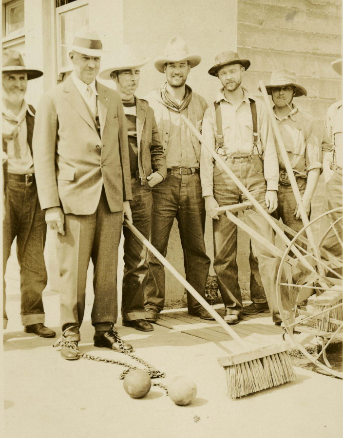 Because he failed to grow a beard for Camas&rsquo; 50th anniversary festivities, banker and businessman Robert Carmack was &ldquo;arrested&rdquo; and shackled during the Wild Spree of &rsquo;33. (From &ldquo;Camas Pioneers&rdquo; by Sally Alves)