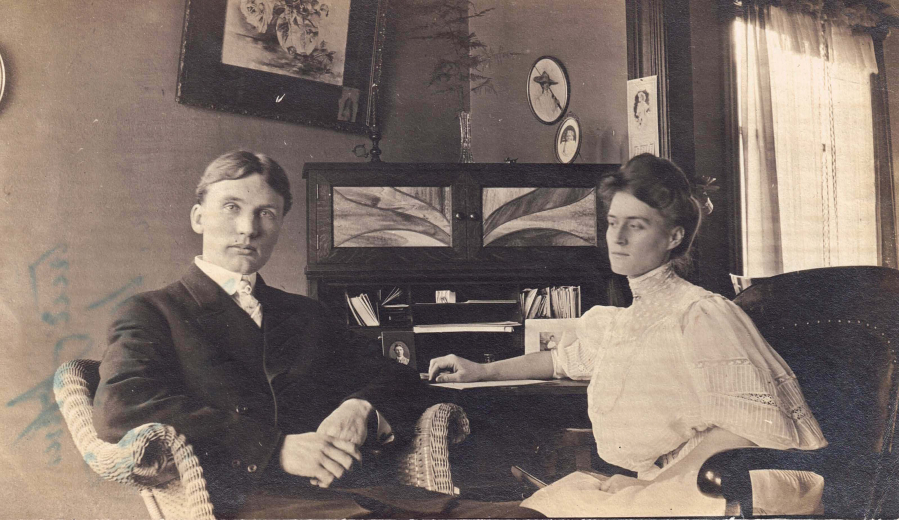 Oscar F. and Beatrice Johnson at home in 1907. (From &ldquo;Camas Pioneers&rdquo; by Sally Alves)