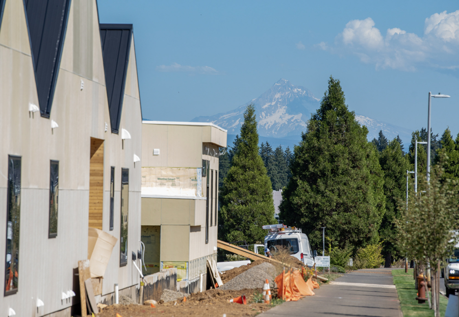 Mount Hood is visible from Northwest Camas Meadows Drive where the 2025 GRO Parade of Homes is under construction in Camas.