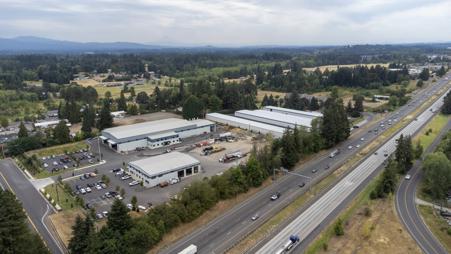 An industrial park sits along Interstate 5  in Ridgefield. The Discovery Corridor, first designated in 1999, continues to grow slowly. (Taylor Balkom/The Columbian)