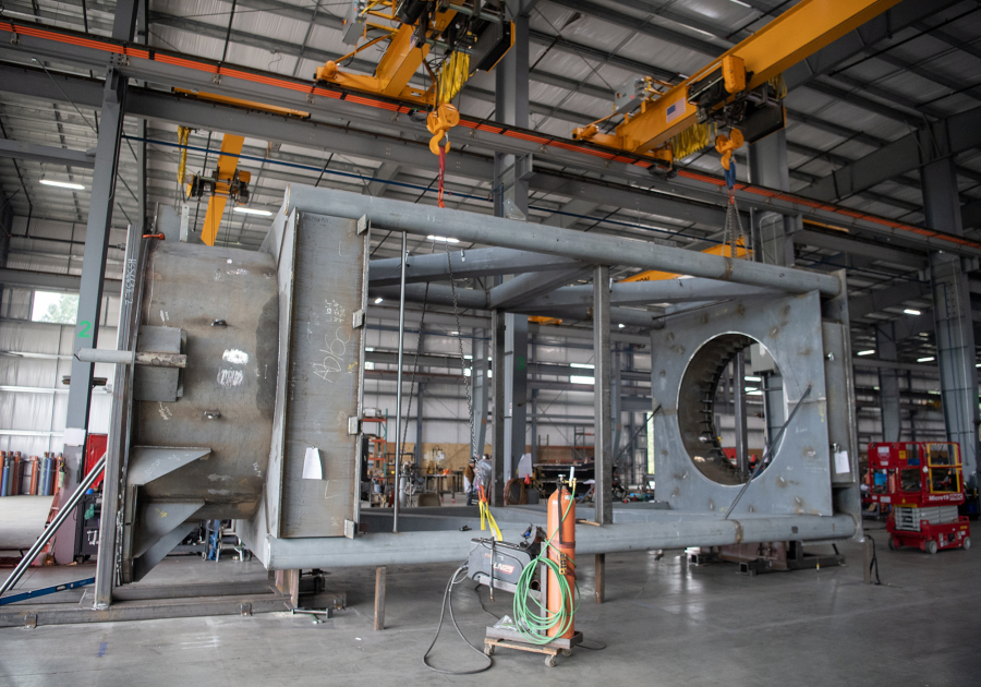 A steel structure takes shape at Red Dog Fabrication in Ridgefield.