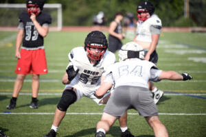 Union senior Ryan Carl (59), a 4A Greater St. Helens League first-teamer last season at left guard, is part of an offensive line that returns four starters. (Will Denner/The Columbian)