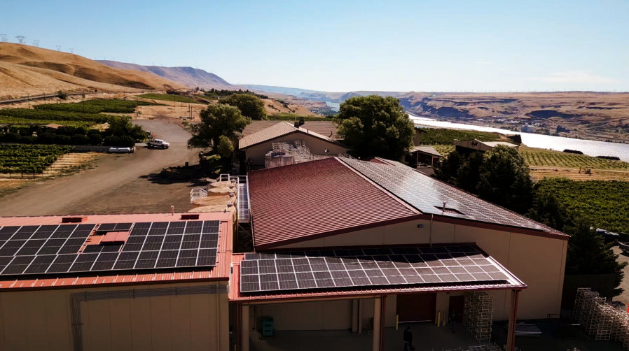 Maryhill Winery&rsquo;s new rooftop solar array was completed in April. Owner Craig Leuthold said the solar project should pay for itself within three years. (Photos contributed by Maryhill Winery)