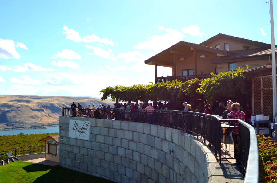 Steep bluffs provide stunning views from Maryhill Winery&rsquo;s entrance. A new rooftop solar array is helping to offset the winery&rsquo;s operating costs. (Contributed by Maryhill Winery)