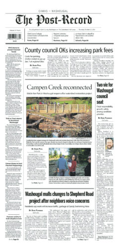Thursday, Oct. 23rd, 2025 Camas-Washougal Post-Record newspaper front page